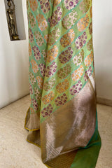 VYANJANA - PISTA GREEN BANARASI WITH ZARI PAISLEY AND DIAMOND MOTIFS