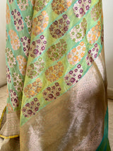VYANJANA - PISTA GREEN BANARASI WITH ZARI PAISLEY AND DIAMOND MOTIFS