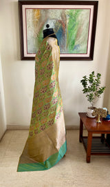 VYANJANA - PISTA GREEN BANARASI WITH ZARI PAISLEY AND DIAMOND MOTIFS