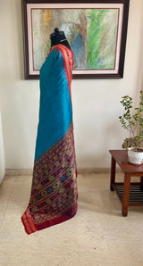 VANIVRITI - TEAL KHANDUA SILK WITH BANDHA RUST BORDER