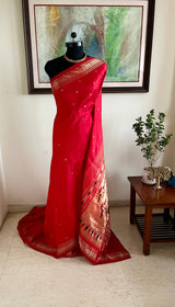 SUHRITA - RARE RED PAITHANI WITH NARALI BORDER AND MOR KUNDA