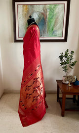 SUHRITA - RARE RED PAITHANI WITH NARALI BORDER AND MOR KUNDA