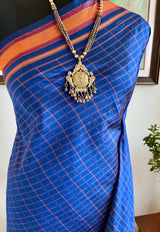 VIDHYA – PURPLISH BLUE KANJIVARAM WITH RUST ORANGE AND GREEN AANCHAL