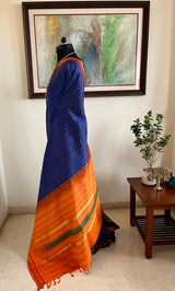 VIDHYA – PURPLISH BLUE KANJIVARAM WITH RUST ORANGE AND GREEN AANCHAL