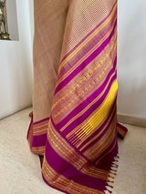 RITHISHA- BEIGE AND BROWN CHECKS KANJIVARAM WITH MAGENTA RUDRAKSHA BORDERS