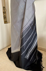 THIVYA - NEVER WORN KATTAM KANJIVARAM IN SILVER GREY AND BLACK CHECKS