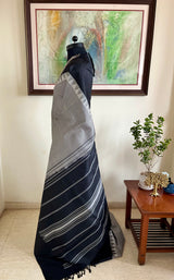 THIVYA - NEVER WORN KATTAM KANJIVARAM IN SILVER GREY AND BLACK CHECKS