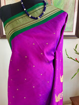 PRACHITI – PURPLE PAITHANI WITH GREEN NARALI BORDER AND ZARI PEACOCKS