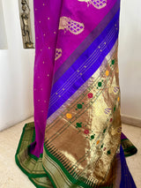 PRACHITI – PURPLE PAITHANI WITH GREEN NARALI BORDER AND ZARI PEACOCKS