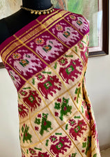 RENITA ZARI GRID PATOLA WITH ELEPHANT PARROT MOTIFS