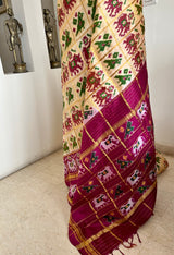 RENITA ZARI GRID PATOLA WITH ELEPHANT PARROT MOTIFS