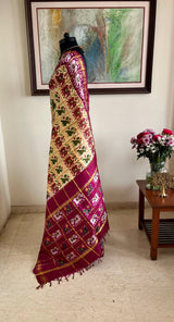 RENITA ZARI GRID PATOLA WITH ELEPHANT PARROT MOTIFS