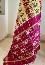 RENITA ZARI GRID PATOLA WITH ELEPHANT PARROT MOTIFS