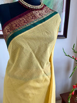 PARISHA - CREAM GADWAL COTTON WITH BROWN ZARI AND GREEN ACCENT