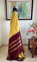 PARISHA - CREAM GADWAL COTTON WITH BROWN ZARI AND GREEN ACCENT