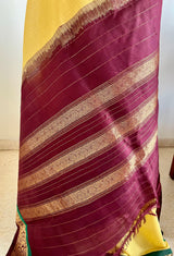 PARISHA - CREAM GADWAL COTTON WITH BROWN ZARI AND GREEN ACCENT