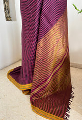 MATHURA- PURPLE PINK KATTAM KANJIVARAM WITH MUSTARD BORDER AND STRIPES