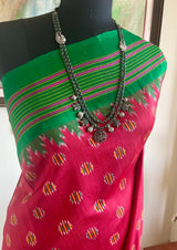 BISWAJITA - CORAL POCHAMPALLY IKAT WITH GREEN TEMPLE BORDER