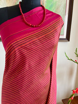 RAJESWARI- KANJIVARAM WITH BEIGE MAGENTA STRIPES AND FLECKED AANCHAL