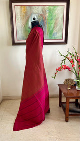 RAJESWARI- KANJIVARAM WITH BEIGE MAGENTA STRIPES AND FLECKED AANCHAL