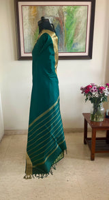 TEJASVI - GREEN KANJIVARAM SILK SAREE WITH FLORAL BORDER