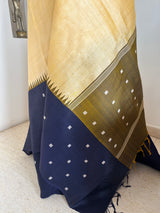 PARVINI - CREAM KANJIVARAM SILK WITH NAVY BLUE BORDER