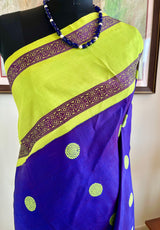 RUSHIKA- PURPLISH BLUE KORVAI KANJIVARAM WITH GREEN FLORAL AND RUDRAKSHA MOTIFS