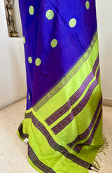 RUSHIKA- PURPLISH BLUE KORVAI KANJIVARAM WITH GREEN FLORAL AND RUDRAKSHA MOTIFS