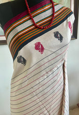 JAYNAVI- OFFWHITE VELDHARI KANJIVARAM WITH KORVAI PEACOCK BORDER