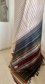 JAYNAVI- OFFWHITE VELDHARI KANJIVARAM WITH KORVAI PEACOCK BORDER