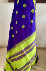 RUSHIKA- PURPLISH BLUE KORVAI KANJIVARAM WITH GREEN FLORAL AND RUDRAKSHA MOTIFS