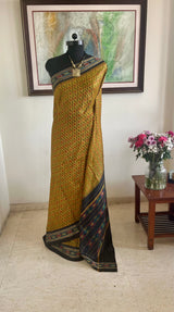 PARNITA- MUSTARD POCHAMPALLY SILK WITH BLACK IKAT BORDER