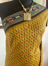 PARNITA- MUSTARD POCHAMPALLY SILK WITH BLACK IKAT BORDER