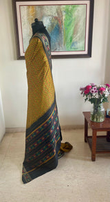 PARNITA- MUSTARD POCHAMPALLY SILK WITH BLACK IKAT BORDER