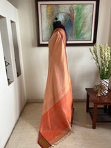 RITHIGA- PEACH KANJIVARAM SAREE WITH RUST AND GREEN BORDER