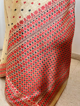MUKULITA- LIGHT BEIGE ASSAM SILK WITH RED BLACK FLORALS