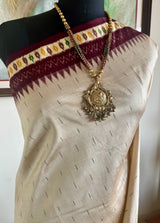 AMALIKA - BEIGE POCHAMPALLY SILK SAREE WITH IKAT BORDER