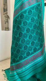DIPITHA - BLUE KANJIVARAM SILK SAREE WITH PEACOCK GRID AANCHAL