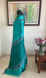 DIPITHA - BLUE KANJIVARAM SILK SAREE WITH PEACOCK GRID AANCHAL