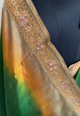 NINARIKA- A BEAUTIFUL GREEN BANARASI SILK SAREE WITH A BROWNISH OMBRE AND SEQUIN EMBROIDERY BORDER