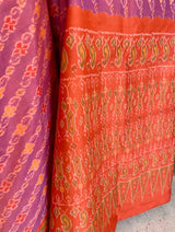 NISHI- POCHAMPALLY ELEGANCE, DARK MAUVE AND ORANGE SILK MASTERPIECE