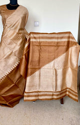 ANU- PEACH AND BROWN ODISHA TUSSAR, CLASSY ELEGANCE WITH TEMPLE BORDER