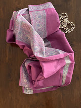 IYA- A LAVENDER CREPE SILK WITH SILK THREAD WEAVE AND AANCHAL IN BEIGE AND GREY