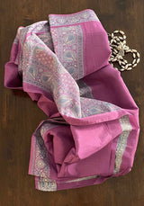 IYA- A LAVENDER CREPE SILK WITH SILK THREAD WEAVE AND AANCHAL IN BEIGE AND GREY