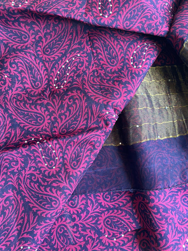 PRACHI- A PRINTED PURE GEORGETTE IN MAUVE AND PURPLE WITH SEQUIN WORK