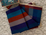 MAHIMA- A BLENDED SILK IN BLUE AND BROWN WITH BLUE AND PURPLE VERTICAL SEGMENTS