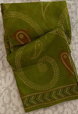 HARITA- A PISTA GREEN FINE MATKA SILK WITH DULL RUST AND CREAM COLOURED WEAVES