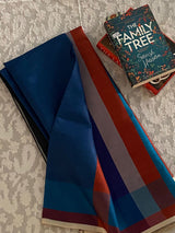 MAHIMA- A BLENDED SILK IN BLUE AND BROWN WITH BLUE AND PURPLE VERTICAL SEGMENTS