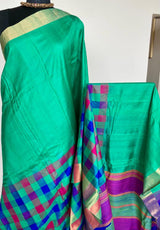 CHAMANTHI- A BEAUTIFUL, PURE SILK SAREE THAT IS HALF GREEN AND HALF CHECKS