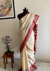 UTKALA- TIMELSS ELEGANCE OF OFFWHITE AND MAROON ODISHA BOMKAI SILK SAREE